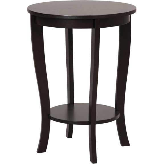 Round End Table, 2 Tier Side Table with Storage Shelf, Retro Nightstand with Solid Wood Legs, 18" x 18" Accent Table for Corner Small Spaces, Night Stand for Living Room Bedroom, Espresso