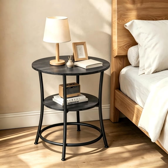Round End Table, 2-Tier Side Table for Living Room, Accent Stand with ...