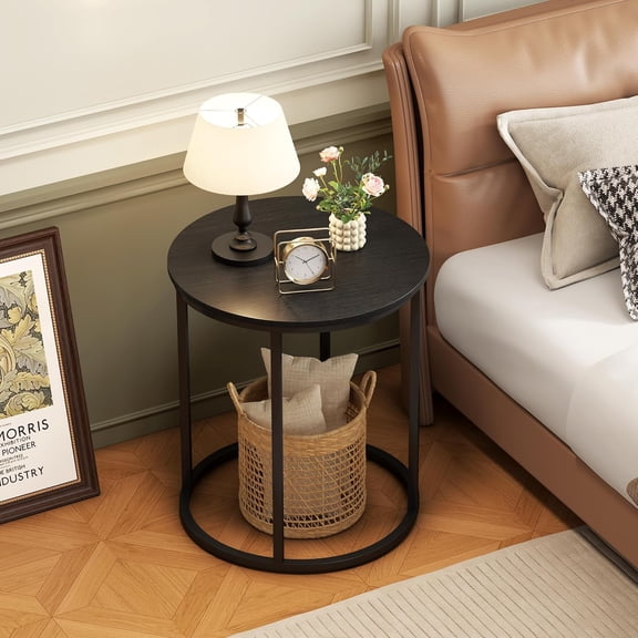 Round End Table, 20" Accent Small Side Table Suitable for Hiding Trash Can, Nightstand Modern Bedside Table for Living Room Bedroom Office Small Spaces, Black