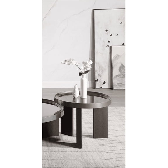 Round End Table 24 Inch, Dark Blond High Gloss Smoked Oak Veneer, 18 Inch Height Side Table for Living Room Bedroom