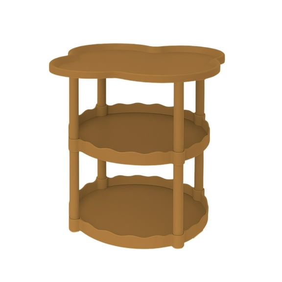 Round End Table - 3 Tier Design, Floor-To-Ceiling Movable Storage Table Nightstand, in Bedroom, Living Room, Office or Small Spaces, Khaki