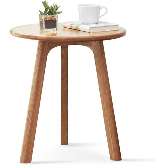 Round End Table - Accent Side Table with 3 Legs, 100% Natural Solid Wood Side Table for Living Room, Mid Century Small End Table for Bedroom Office Small Spaces (Original Wood)