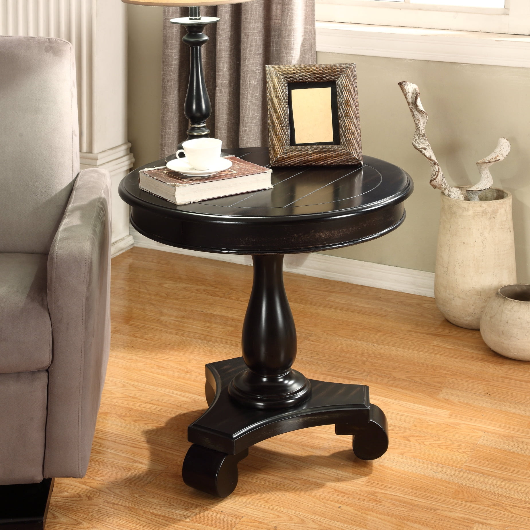 Round End Table, Accent Wooden Pedestal Side Coffee Nightstand Table ...
