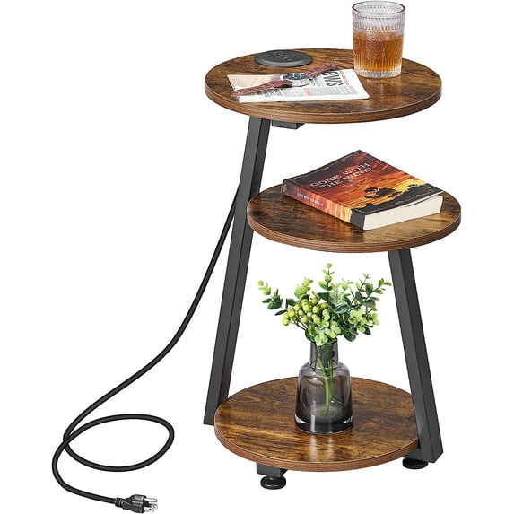 Side Table Accent Nightstand Bedside Table with 3-Tier Shelves, Small Couch Table for Living Room Bedroom