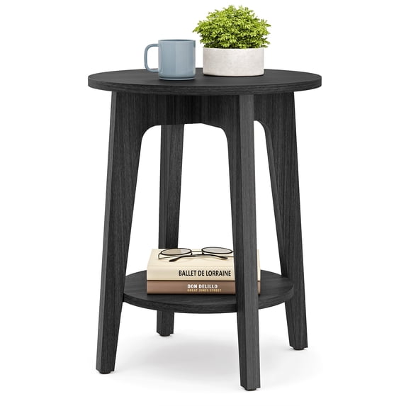 VASAGLE MAEZO Collection - Side Table, 2-Tier Small Round End Table, Nightstand with Tapered Legs, Curved Transitions, for Small Spaces, Living Room, Bedroom, Charcoal Gray