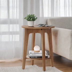 VASAGLE MAEZO Collection - Side Table, 2-Tier Small Round End Table, Nightstand with Tapered Legs, Curved Transitions, for Small Spaces, Living Room, Bedroom, Honey Brown