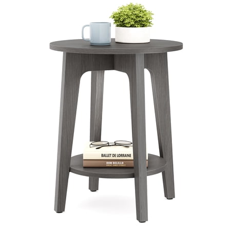 VASAGLE MAEZO Collection - Side Table, 2-Tier Small Round End Table, Nightstand with Tapered Legs, Curved Transitions, for Small Spaces, Living Room, Bedroom, Smoky Gray