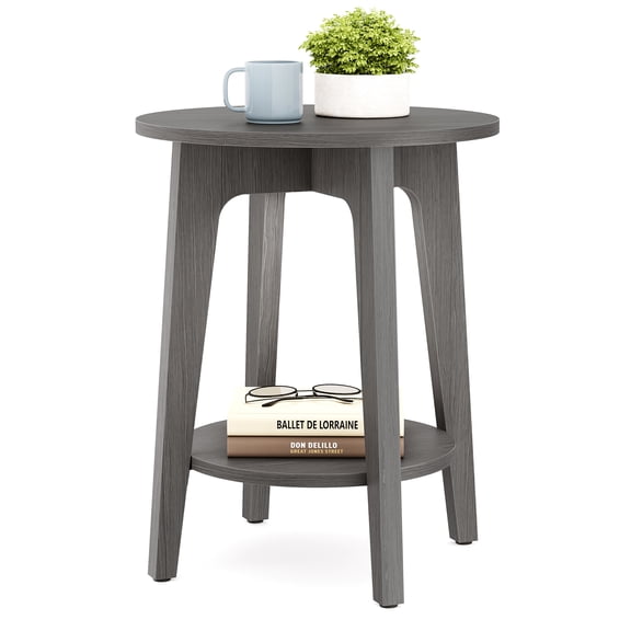 VASAGLE MAEZO Collection - Side Table, 2-Tier Small Round End Table, Nightstand with Tapered Legs, Curved Transitions, for Small Spaces, Living Room, Bedroom, Smoky Gray