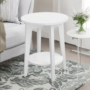 Round End Table Farmhouse Small Side Table Living Room Corner Table Drink Table White