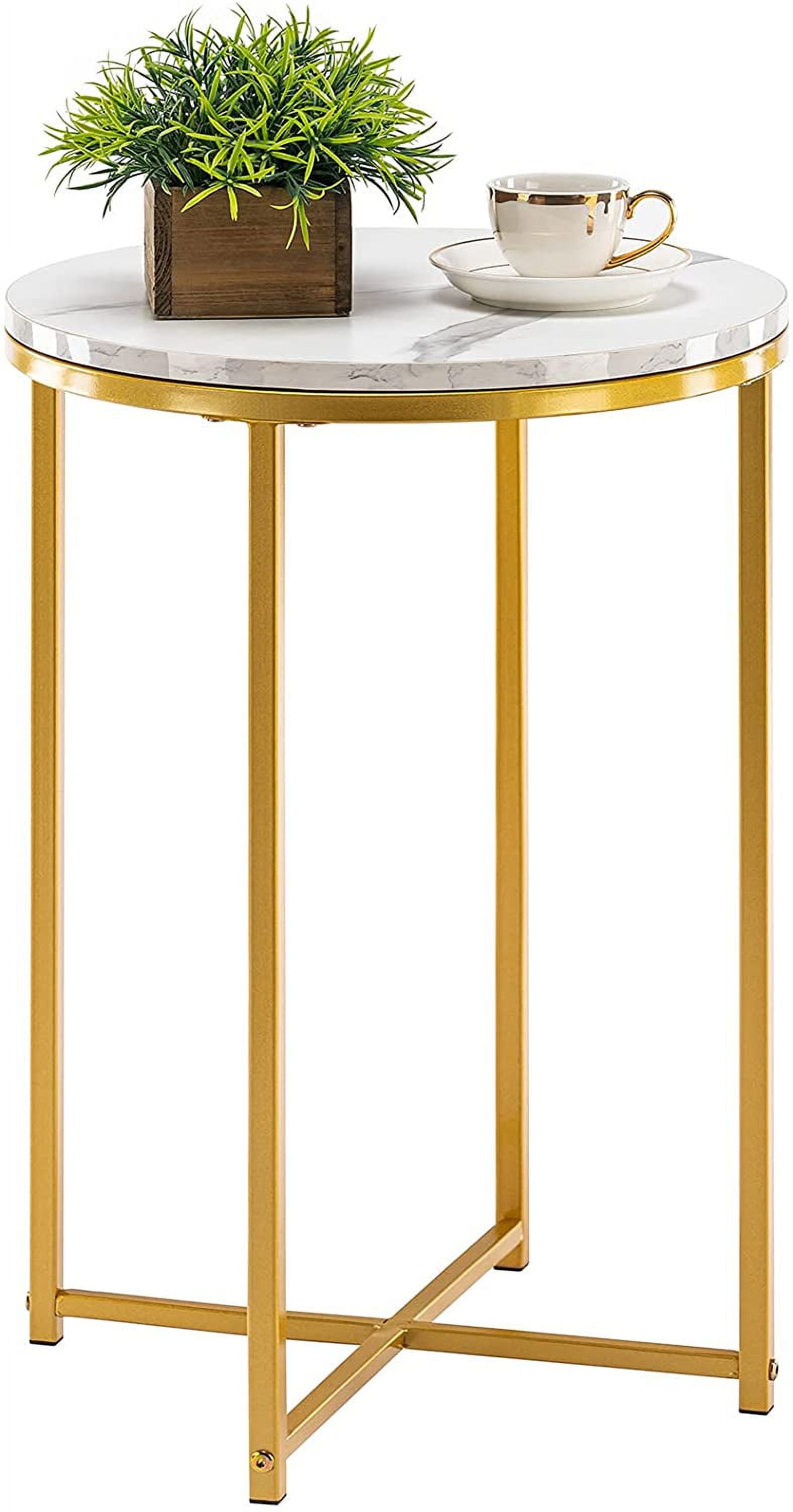 Round End Table, Faux Marble Sofa Table, Accent Side Table with Metal Frame, Modern Gold ...