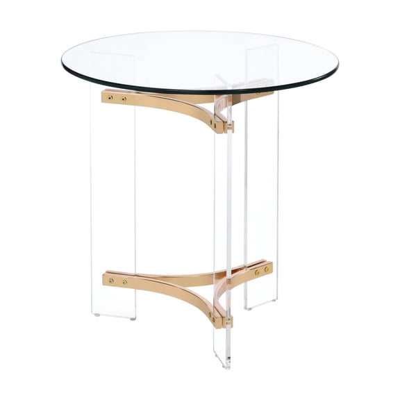 Round End Table | Fits Multiple Spaces, Effortless Assembly | Gold-Toned Metal & Acrylic Frame, Glass Top | No Storage, Compact Size