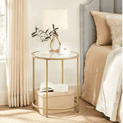VASAGLE Round Side Table, Glass End Table with Metal Frame, Gold Coffee Table with Modern Style, for Living Room, Balcony, Bedroom, Gold Color