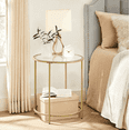 thumbnail image 1 of VASAGLE Round Side Table, Glass End Table with Metal Frame, Gold Coffee Table with Modern Style, for Living Room, Balcony, Bedroom, Gold Color, 1 of 7