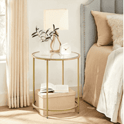 VASAGLE Round Side Table, Glass End Table with Metal Frame, Gold Coffee Table with Modern Style, for Living Room, Balcony, Bedroom, Gold Color