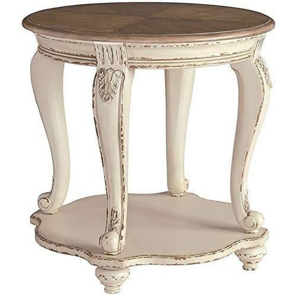 Antiqued Two-Tone Mirrored Storage Round End Table