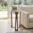thumbnail image 1 of Round End Table with Marble Top and Metal Base for Living Room or Bedroom Decor - Small Side Table for Small Room Spaces - Decorative Night Stand for Bedside Drink Table - 22", Ivory & Gray, 1 of 12