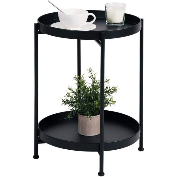 Round End Table Mental 2-Tier Side Table Nightstand/Small Iron Tables Accent Coffee Table for Living Room Bedroom Office Small Space