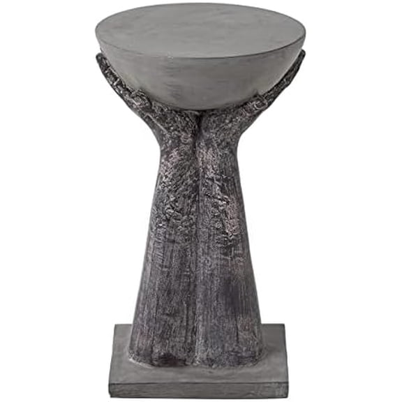 Round End Table Modern Concrete Side Table, Accent Coffee Table with Two Hands Base, Unique Home Dcor for Living Room, Bedroom, Balcony or Outdoor$$Garden & Patio