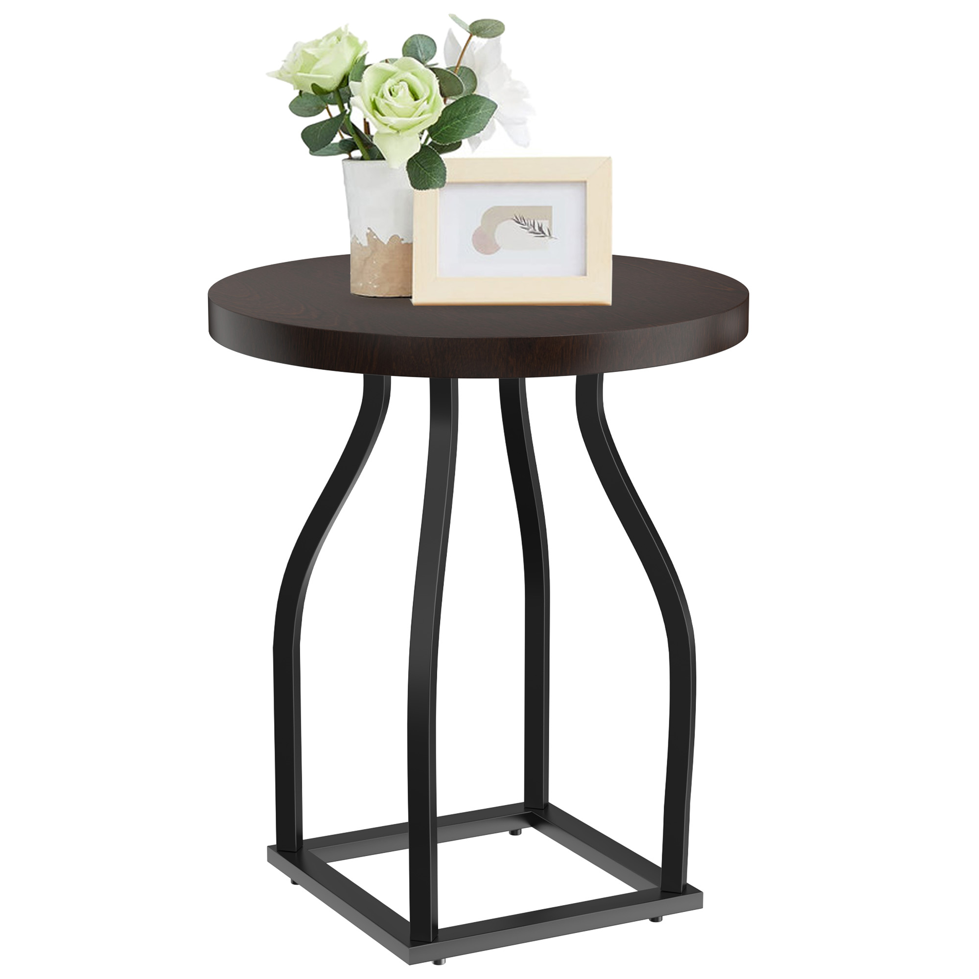 20"D x 23"H Wood Round End Table, Modern Side Table, Accent Tables for Small Spaces, Bed Side Table with Metal Base and Wood Top for Living Room, Bedroom, Entryway, Balcony, Office, Garden