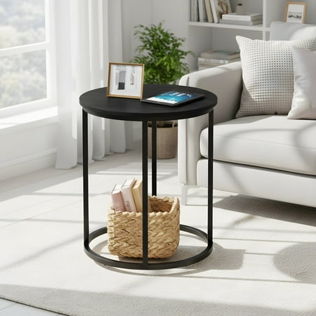 Round End Table - Modern Side Table for Living Room or Bedroom - Black