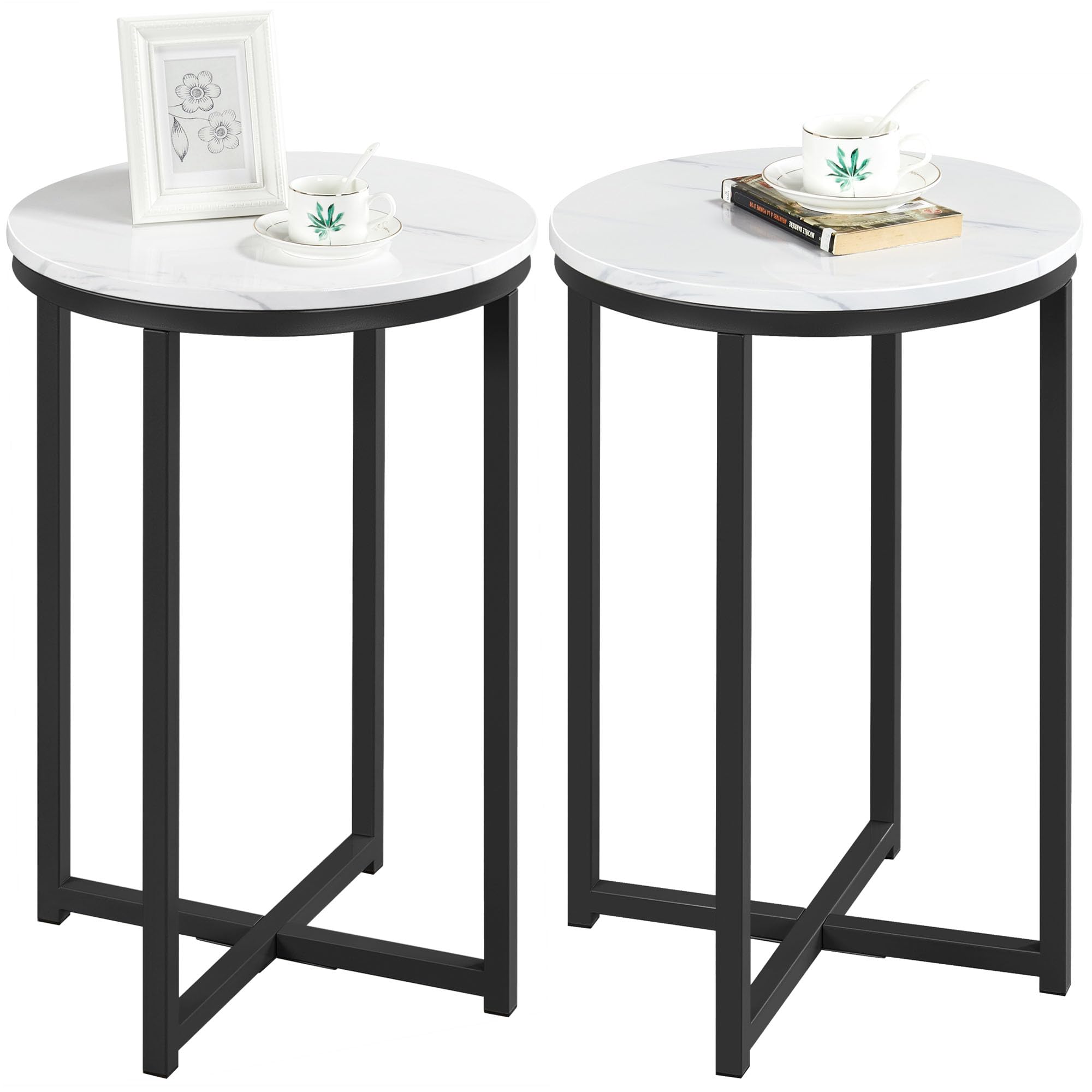 Round End Table Set of 2,16in Faux Marble Accent Table,Modern Side ...