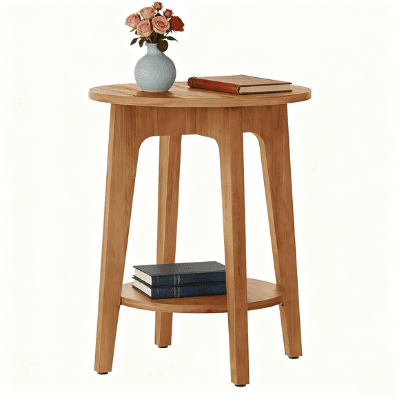 2-Tier Round Side Table, Small Side Table, Wooden Side Tables for Living Room, Nightstand with Tapered Legs, End Table for Small Spaces, Living Room, Bedroom