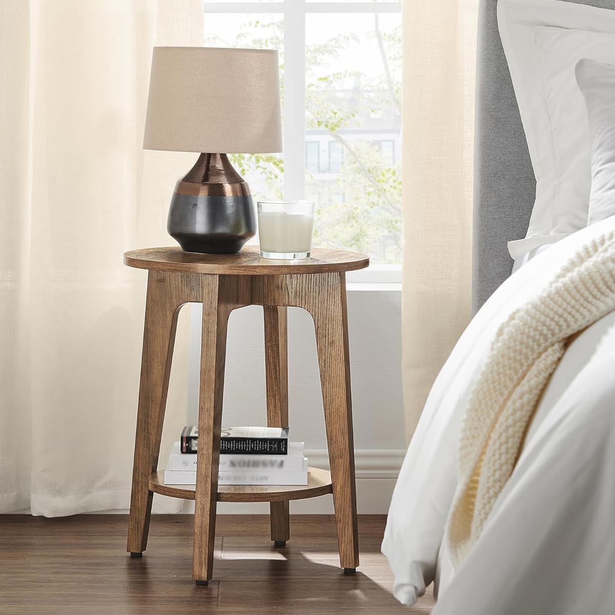 Round Side Table, 2-Tier Small Side Table, Wooden Side Tables for Living Room, Nightstand with Tapered Legs, End Table for Small Spaces, Living Room, Bedroom - Walmart.com