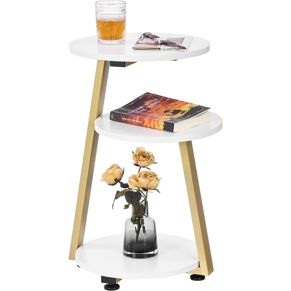 Round End Table Side Table with Metal Frame, Accent Bedside Table Nightstand wit