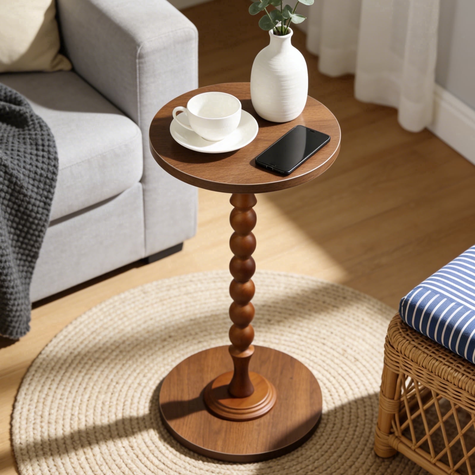 Atopoler Round Side Table,Modern Accent Wood Nightstand with Raised ...
