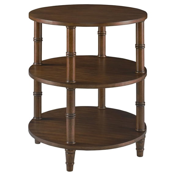 Round End Table with Storage Shelf, 19.7" High Sofa Side Table- with Bamboo Design, 3-Tier Beside Tables, Modern Telephone Tables- for Living Room, Corner, No-Tools Assembly, Walnut YBZ-D4166-LWA