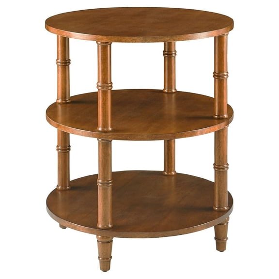 Round End Table with Storage Shelf, 19.7"High Sofa Side Table- with Bamboo Design, 3-Tier Beside Tables, Modern Telephone Tables- for Living Room, Corner, No-tools Assembly, Brown YBZ-D4166-DR