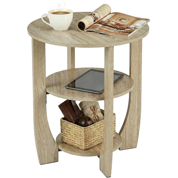 Round End Table with Storage Shelf,3 Tier Modern Side Table, Sofa Recliner Side Table,Accent Coffee Table,Nightstand for Living Room Bedroom for Small Spaces