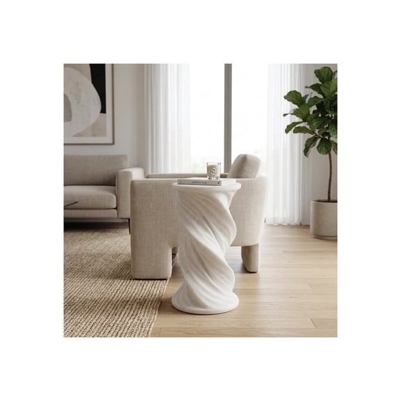 Round End Table with Twisted Base for Home Decor - Small Side Table for Bedroom Nightstand and Bedside Styling - Decorative Living Room Accent for Small Spaces and Drink Table - 22", White