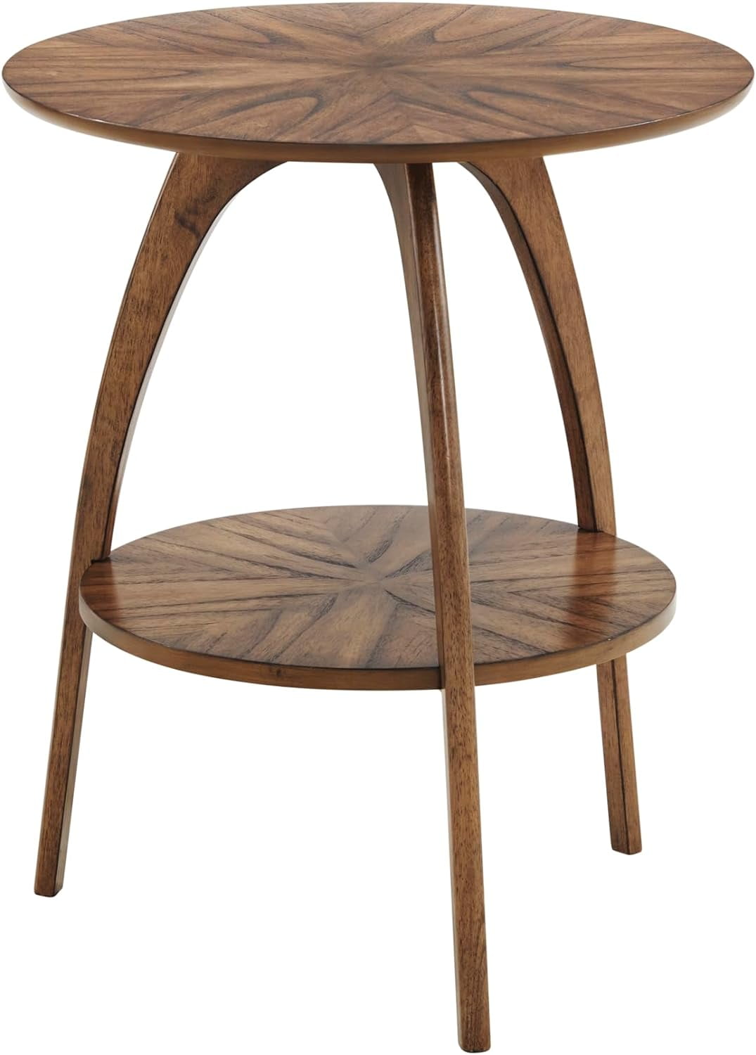 Nutmeg Brown Round Wood End Table with Storage Shelf