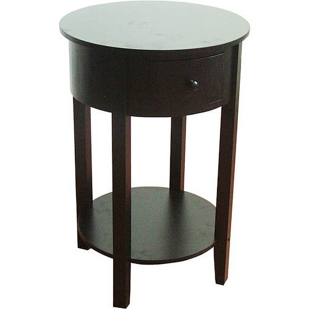 Round End Table With Drawer, Black
