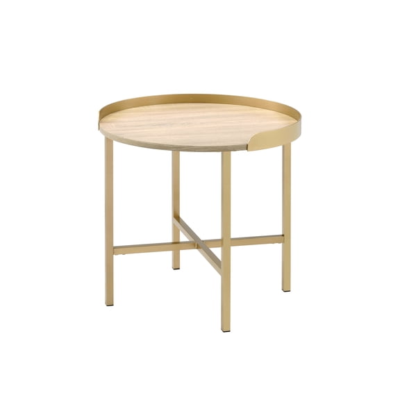Round End Table for Living Space | Combines Grace and Use in Room | Oak and Gold Metal - Wood Assembly | Solves Lack of Style in Decor