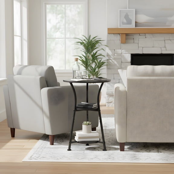 Round End Table with 3-Tier Storage - Modern Side Table for Living Room