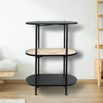 Round End Table with 3 Tiers of Storage Space, Black Side Table with Metal Frame, Used for Small Space Bedside Table in Living Room and Bedroom