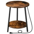 thumbnail image 1 of Round End Table with Charging Station, 2-Tier Small Circle Side Table, Round Accent Table for Living Room, Bedroom, Rustic Brown BF671BZ01, 1 of 13