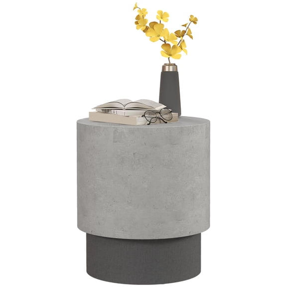 Round End Table with Concrete Finish, Space Saving Side Table for Small Living Room, 14.6 x 16.9