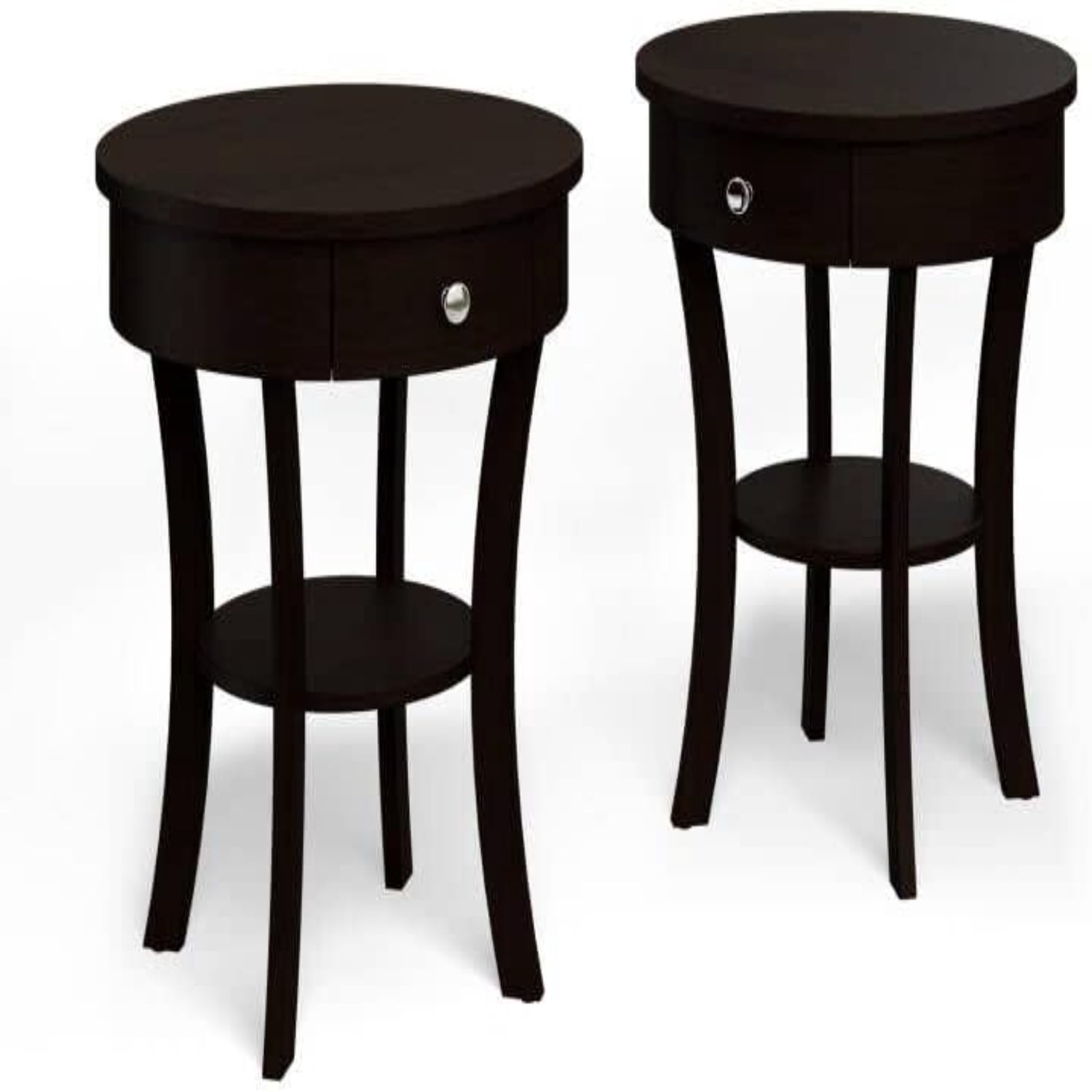 Round End Table with Drawer 2-Tier Wood w/Open Small Sofa for Small Space Multipurpose Accent ...