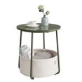 thumbnail image 1 of Round End Table with Fabric Basket, Forest Green & Cream White, 1 of 8
