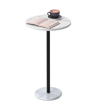 Round End Table with Marble Base Drink Tables for Small Spaces Pedestal Table Small Round Side Table for Sofa Couch Chair Patio, White