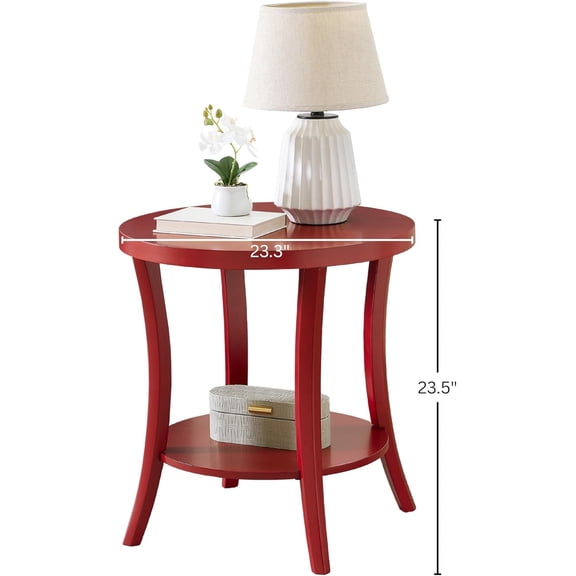 Round End Table with Shelf Contemporary Round Birch Wood Veneer Side Table for Living Room Bedroom