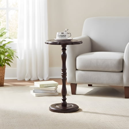 Round End Table with Solid Wood Construction - Brown Finish