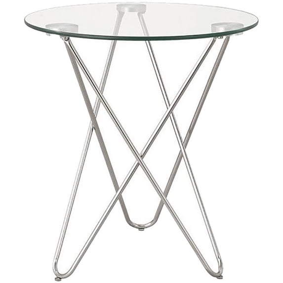 Coaster Round Glass Top End Table in Chrome