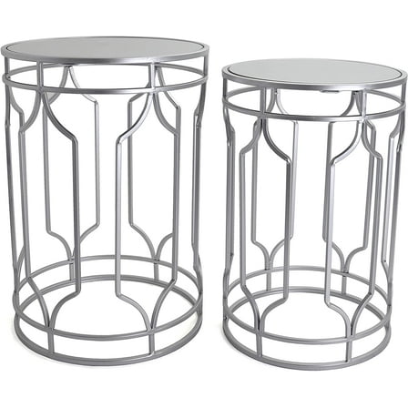 Round End Tables Set, Mirrored Tops, Nesting, 2 PCS