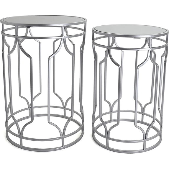Round End Tables Set, Mirrored Tops, Nesting, 2 PCS