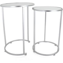 Round End Tables Set, Mirrored Tops, Nesting, 2 PCS