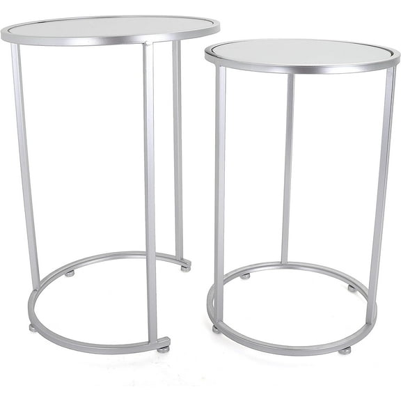 Round End Tables Set, Mirrored Tops, Nesting, 2 PCS